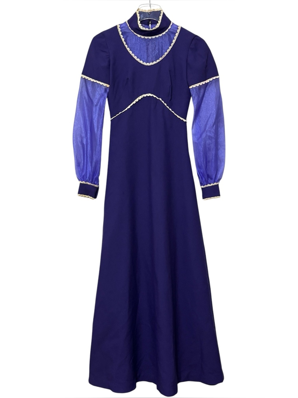 Vintage 70s Purple Medieval Revival Maxi Dress XS Juliet Bishop Sleeve Handmade